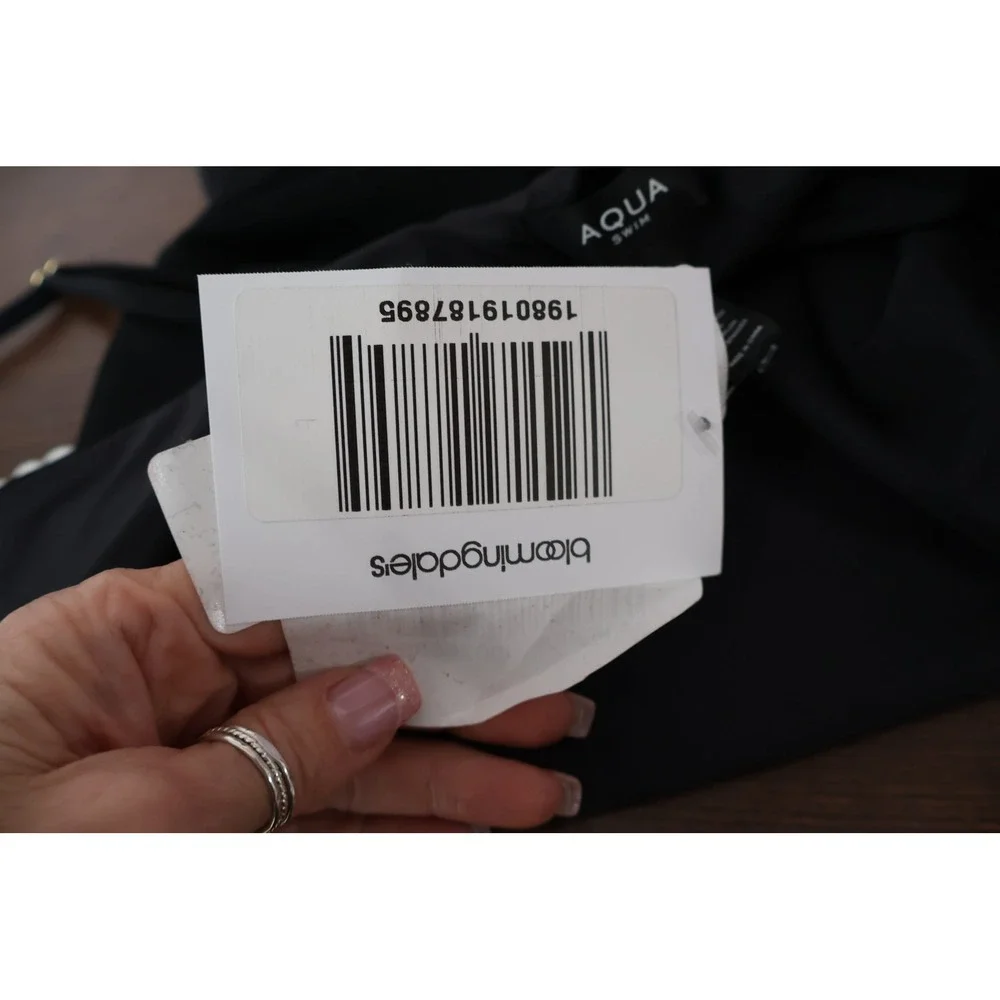 AQUA One Piece Swimsuit Women‎ L Black Pearl Strap Underwire Resort $108 NWOT